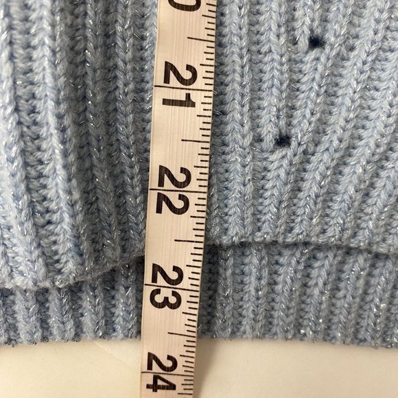 Derek Lam 10 Crosby Sweater Metallic Blue Ribbed V-Neck Bubble Sleeves Small - Picture 9 of 11